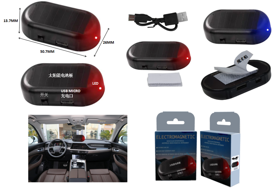 Car safety warning light - SAT-01 - Solar-powered anti-theft warning light